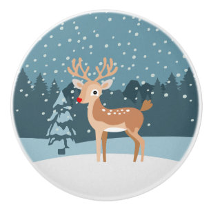Dreamy winter landscape with a cute deer ceramic knob