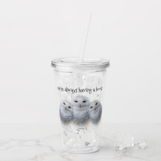 Dreamy Wisdom of Snowy Owls Family Acrylic Tumbler (Back Ice)