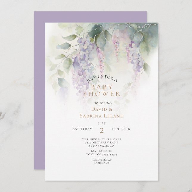 Dreamy Wisteria Watercolor Couple's Baby Shower Invitation (Front/Back)
