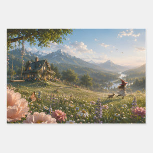 Dreamy Witch Meadow Wrapping Paper Sheets