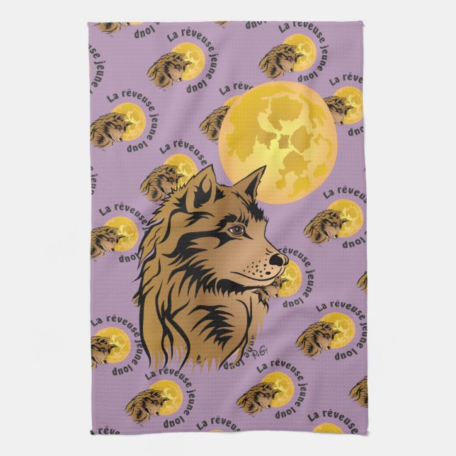 dreamy wolf puppy tea towel (Vertical)
