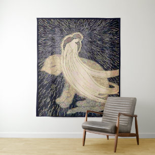 dreamy woman and cat tapestry