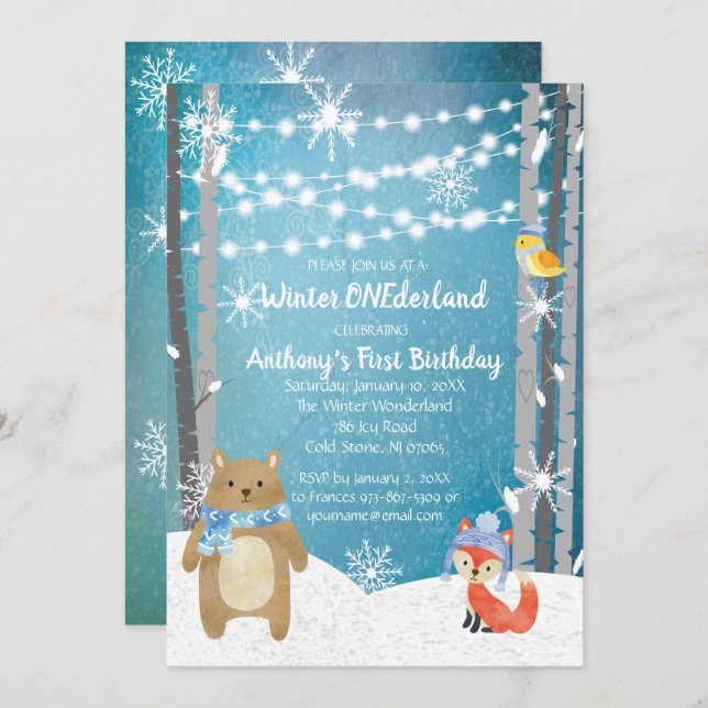Dreamy Woodland Forest Animals ONEderland Birthday Invitation (Front/Back)