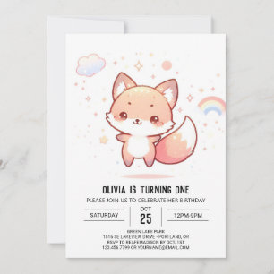 Dreamy Woods Fox 1st Birthday Invitation