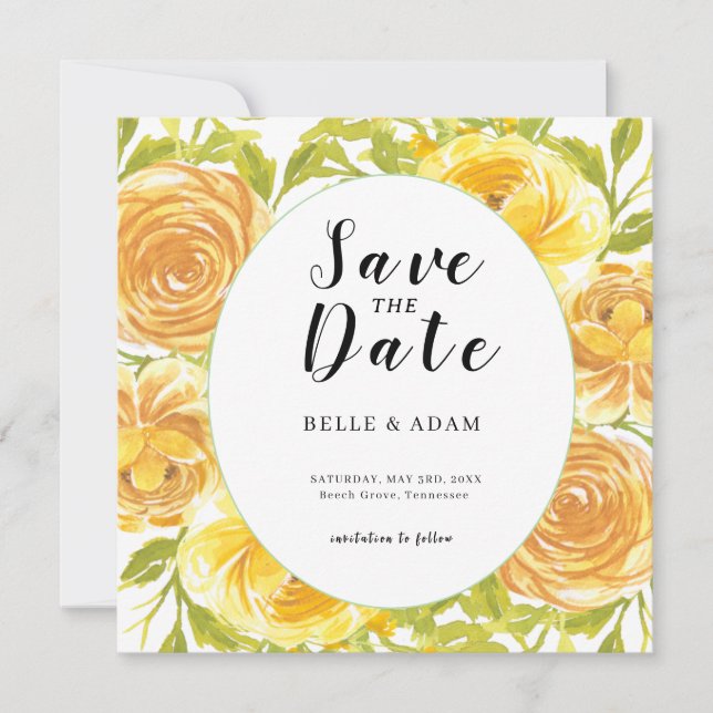 Dreamy Yellow Rose Wedding Save The Date (Front)