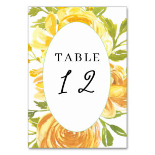 Dreamy Yellow Rose Wedding Table Number