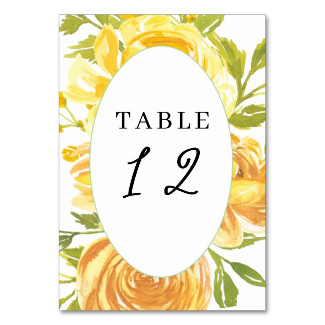 Dreamy Yellow Rose Wedding Table Place Number (Front)