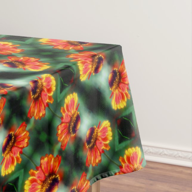 Dreamy Zinnia Flower Abstract Art Pattern Tablecloth (In Situ)