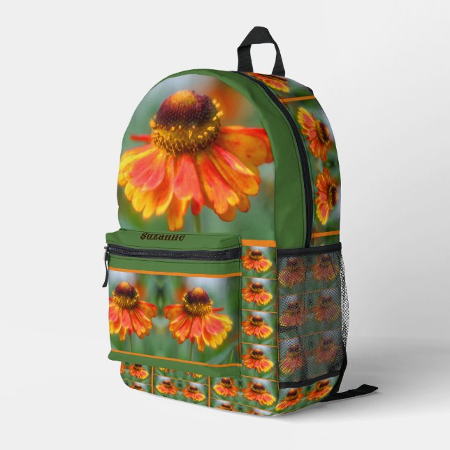 Dreamy Zinnia Flower Mirror Personalised Printed Backpack (Back Corner Right)