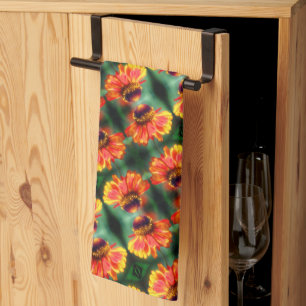 Dreamy Zinnia Flower Pattern Tea Towel