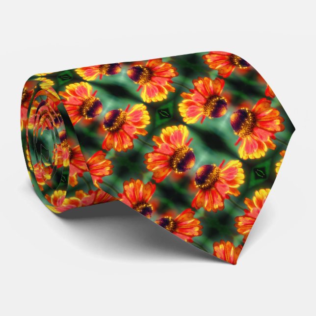 Dreamy Zinnia Flower Pattern    Tie (Rolled)
