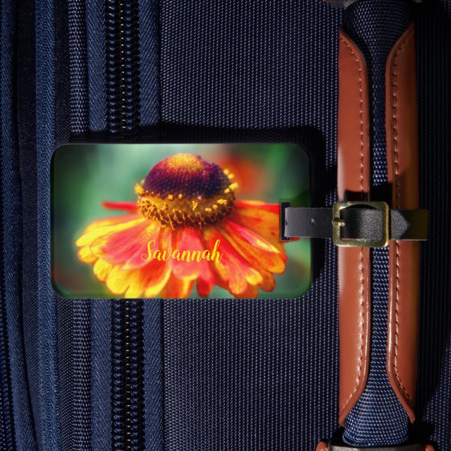 Dreamy Zinnia Flower Personalised  Luggage Tag (Front Insitu 4)