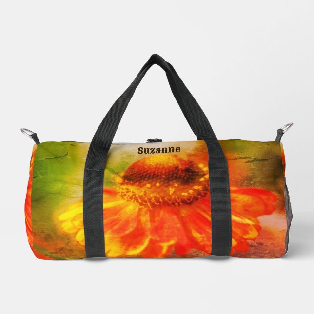 Dreamy Zinnia Flower Vintage Personalised Duffle Bag (Front)