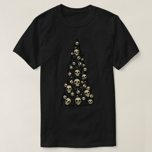 Dreary Christmas Tree With Skulls T-Shirt (Design Front)