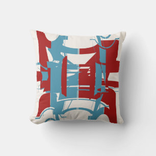 DRed Bright Blue Geometric Shapes Concave Motif Cushion