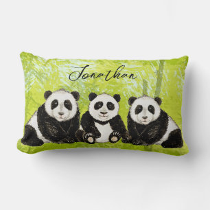 Drei Pandabären - handgemalt Kissen Lumbar Cushion