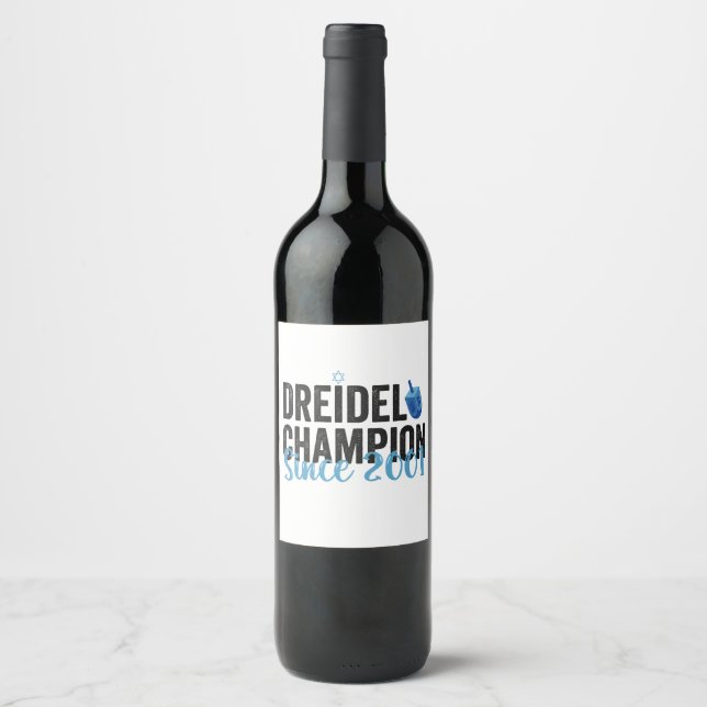 Dreidel Champion Since 2001 Funny Hanukkah Gift  Wine Label (Front)