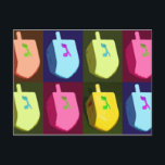 Dreidel Hanukkah Postcard<br><div class="desc">Colourful dreidel card after style. Dreidels are a symbol of knowledge. Jewish kids pretended to play dreidel during eras when learning the Torah was prohibited.</div>
