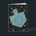 "Dreidel Pinwheel" Greeting Card w Envelope<br><div class="desc">"Dreidel Pinwheel, Blue/Gold" Greeting Card with Envelope. To personalize, delete text inside card and replace with your own message. Choose your favorite font style, color, and size. Background color can be changed out by selecting a new background color. Thanks for stopping and shopping by. Much appreciated!!! Happy Hanukkah! Size: Standard...</div>