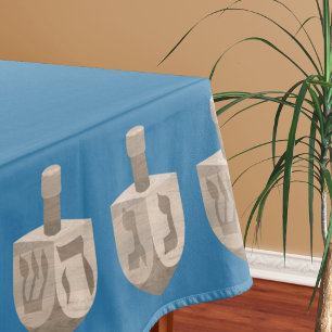 Dreidel Rustic Oak Blue Jewish Holiday Hanukkah Tablecloth