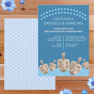 Dreidel Rustic Oak Cute Hanukkah Dinner Party Invitation
