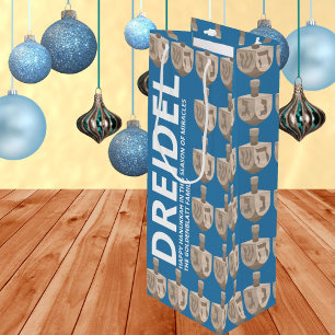 Dreidel Rustic Oak Fun Blue And White Hanukkah Wine Gift Bag
