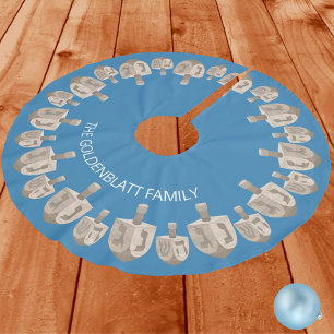 Dreidel Rustic Oak Hanukkah Pattern Chrismukkah Brushed Polyester Tree Skirt