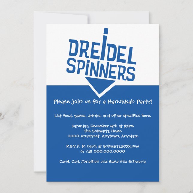 Dreidel Spinners Hanukkah Party Invitation (Front)