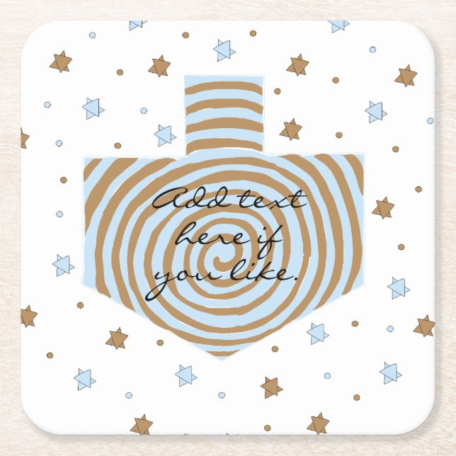 Dreidel Swirls of Blue and Browns Square Paper Coaster (Front)