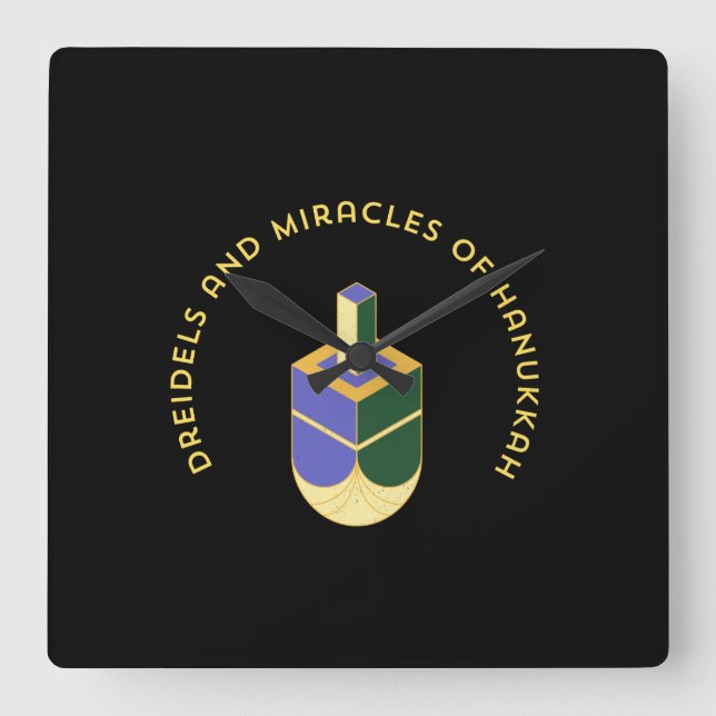 DREIDELS AND MIRACLES OF HANUKKAH SQUARE WALL CLOCK (Front)