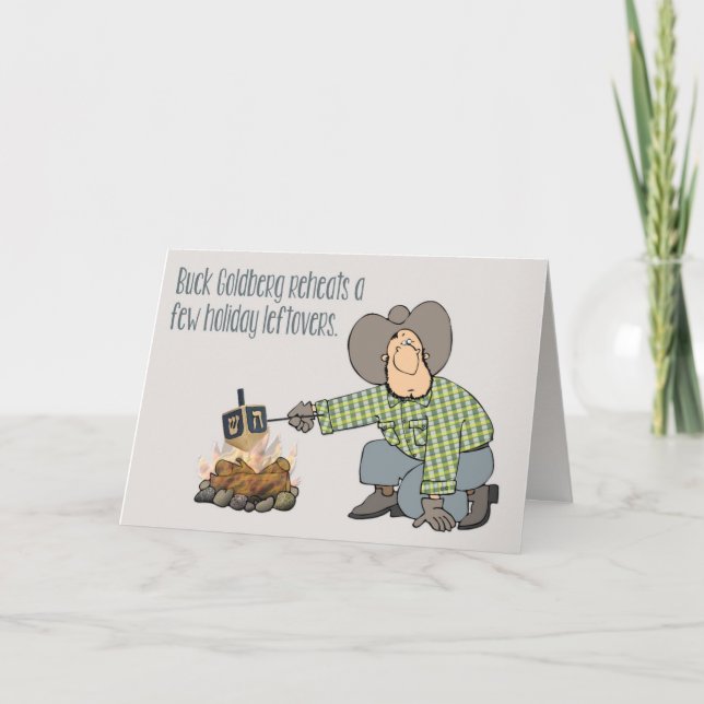 Dreidels Roasting on an Open Fire Hanukkah Holiday Card (Front)