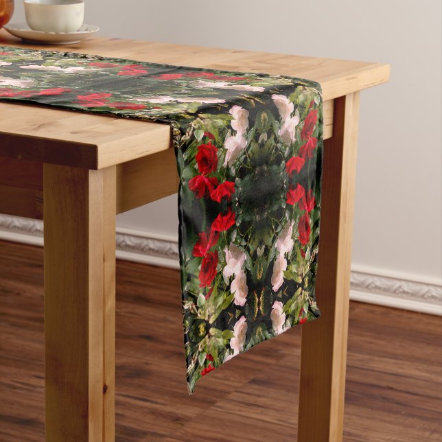Drenched Red And White Roses Abstract       Short Table Runner (In Situ)
