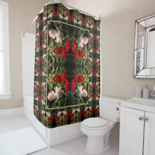 Drenched Red And White Roses Abstract    Shower Curtain