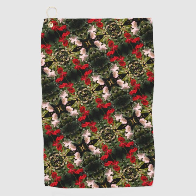 Drenched Red And White Roses Pattern   Golf Towel (Front)