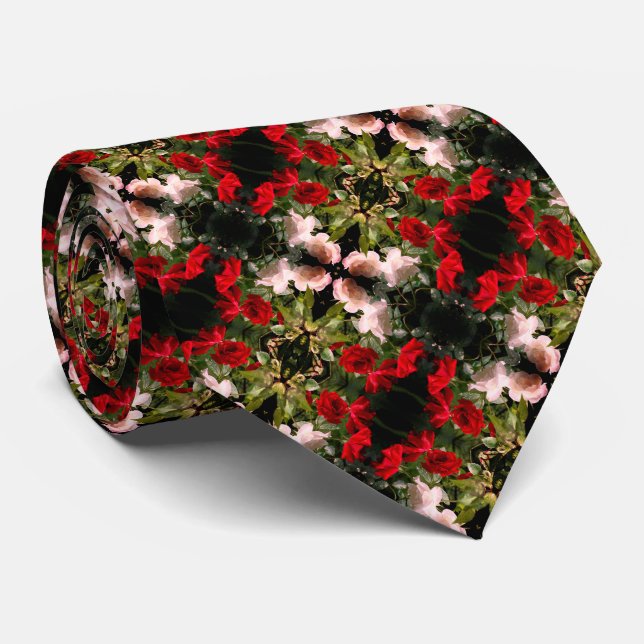Drenched Red And White Roses Pattern    Tie (Rolled)