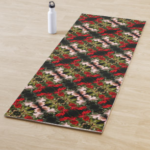 Drenched Red And White Roses Pattern   Yoga Mat
