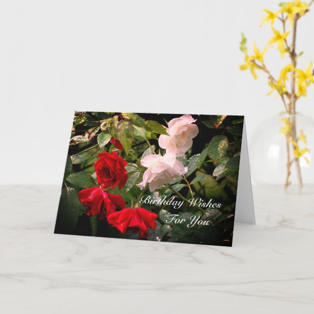 Drenched Roses Floral Personalised Birthday  Card (Yellow Flower)