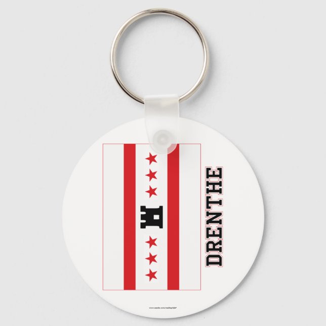 Drenthe Flag with name Key Ring (Front)