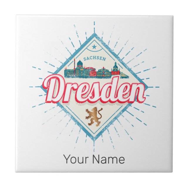Dresden Germany Saxony Retro Skyline Vintage Ceramic Tile (Front)
