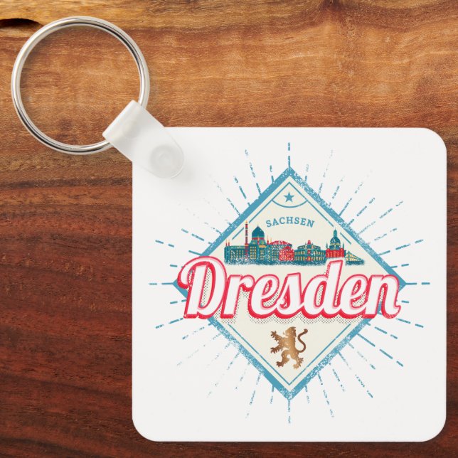 Dresden Germany Saxony Retro Skyline Vintage Key Ring (Front)