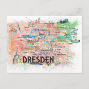 Dresden Saxony Germany Illustrated Map Postcard