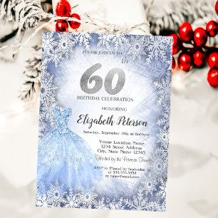 Dress Blue Snowflakes Winter 60th Birthday Invitation