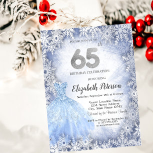 Dress Blue Snowflakes Winter 65th Birthday Invitation
