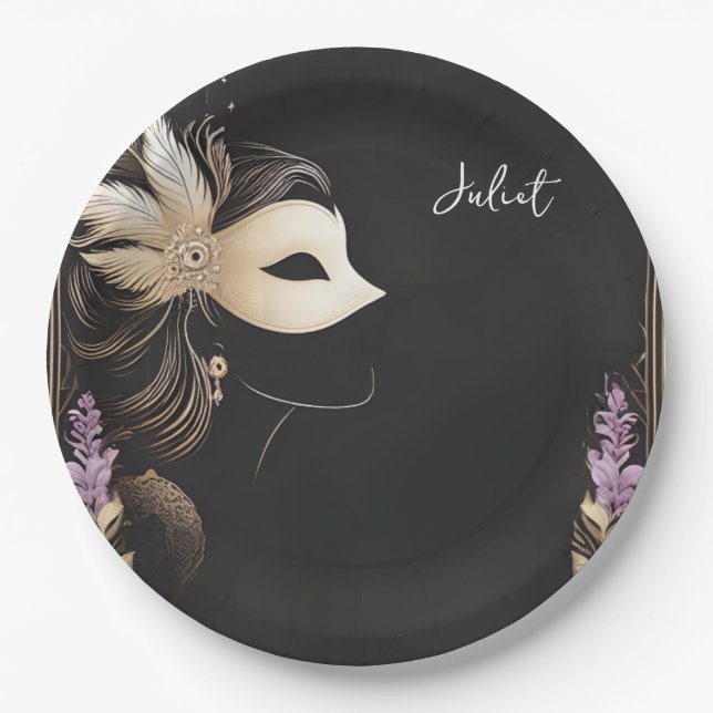 Dress Code Prom Masquerade Ball Bridal Shower Paper Plate (Front)