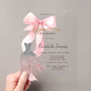 Dress Confetti,Pink Bow Striped Acrylic Invitations