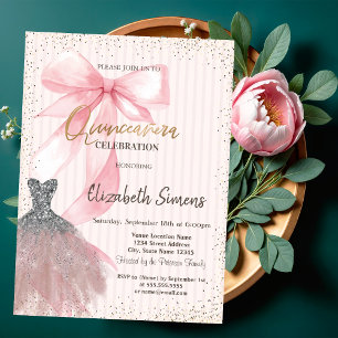 Dress Confetti,Pink Bow Striped  Invitation
