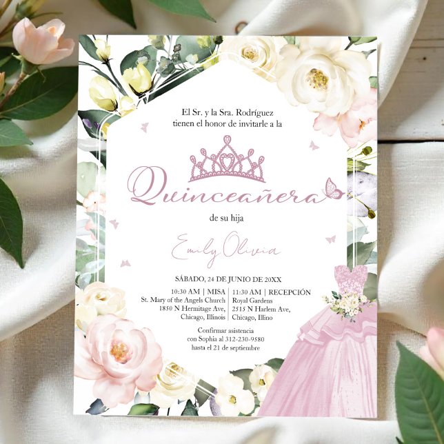 Dress Floral Photo Quinceañera spanish Invitation (Creator Uploaded)