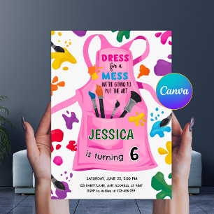 Dress for a Mess Colorful Art Party 6th Birthday Invitation