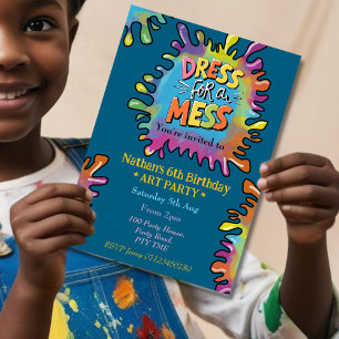 Dress for a mess kids art party invitation