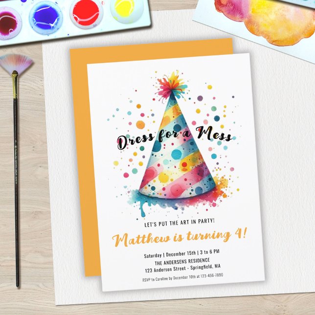 Dress for a Mess Kids Fun Art Painting Birthday Invitation (Dress for a Mess Kids Fun Art Painting Birthday Invitation)